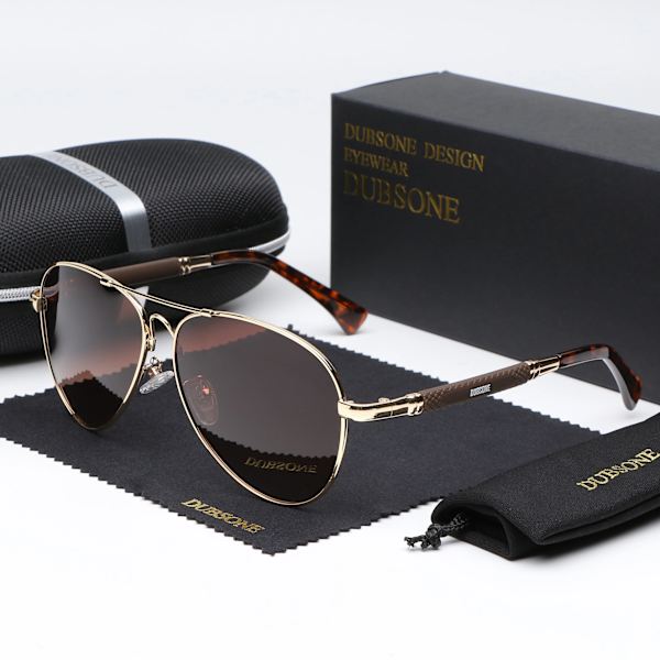 DUBSONE 2021 New Trend Quality Titanium Alloy Solglasögon herr Polariserade solglasögon Dam Pilot Mirror Glasögon Oculos de sol Gold Gradient Brown Original