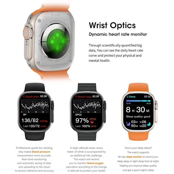 BYSL W68 Ultra Pro Max Smartwatch Herr Sport GPS Bluetooth Call IP68 Waterprrof NFC Series 8 Smart Watch med trådlös laddning Orange