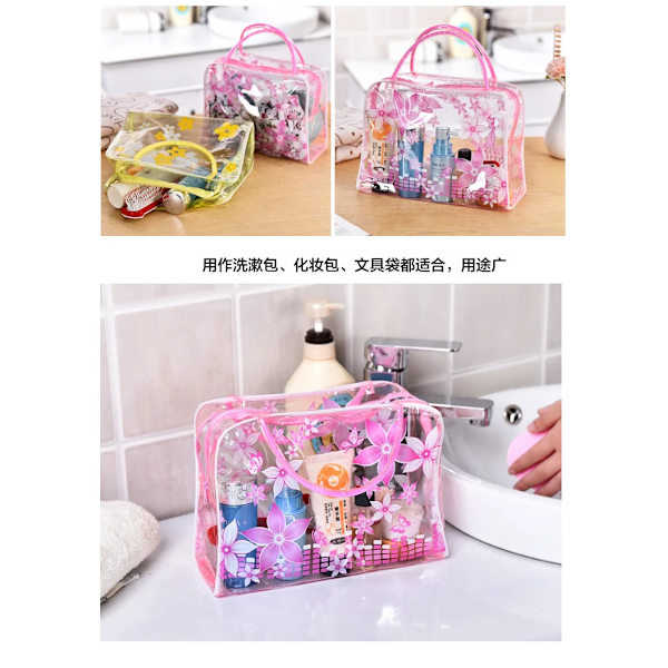 Kvinnor Blomma PVC Transparent kosmetisk väska Mode Tjej Resor Smink Toalettväskor Smink Organizer Case Tygväska Blue