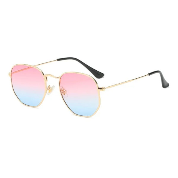 Hexagon Solglasögon Dam Märke Designer Solglasögon Män Fyrkantig metallbåge Körning Fiske Glasögon Goggle Zonnebril Mannen pink blue No Polarized