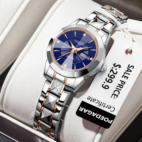 POEDAGAR Lyx Damklockor Mode Casual Rostfritt stål Lysande vattentät kvarts Damklockor Klänning Klocka Reloj Mujer Gold Blue