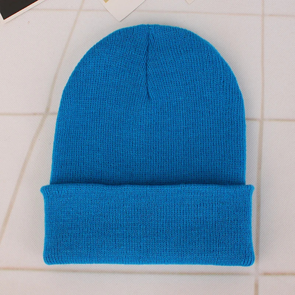 Mössa Vinter för Kvinnor Män Pojkar Flickor Virkad Skullies Hatt Enfärgad Unisex Höststickad Mössa Cap Vilda Tillbehör lake blue Head 45-60cm