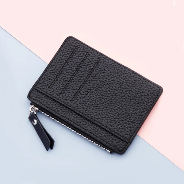 PU-läder Dam-ID Kreditbankkortshållare Dragkedja Smal plånbok Mode Liten myntväska Pengar Clip- case Cover C Red