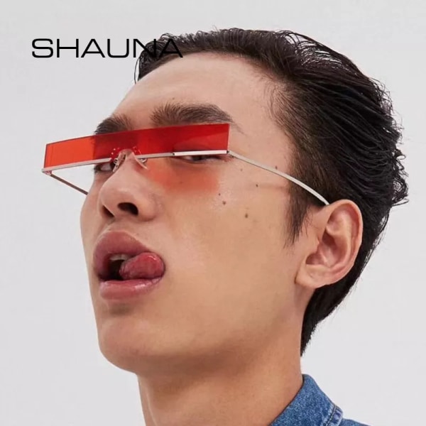 SHAUNA Mode halvram små rektangulära solglasögon Dammärke Designer Ins Populära One Piece Röda nyanser Herr Silver Pink