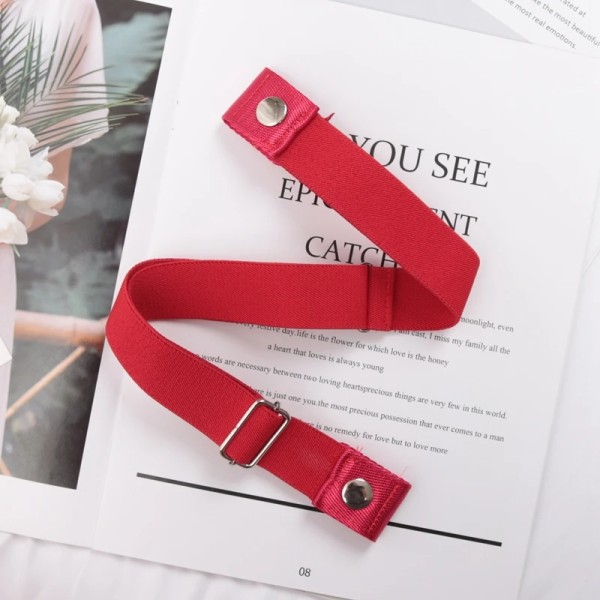 Spännefritt elastiskt osynligt bälte för kvinnor Plus Size Hög kvalitet utan spänne Jeans Enkelt bälte män Inget krångel Designbälte Red 60-95cm