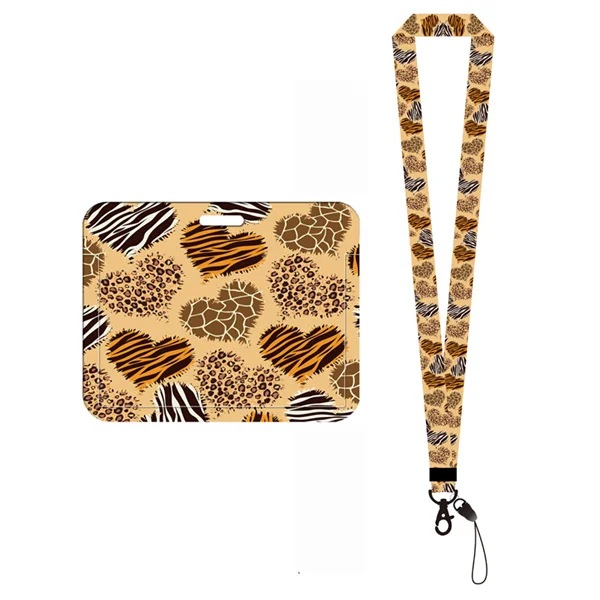 Mode print flickor visitkort student campus kort hängande hals väska Korthållare Lanyard ID-kort case Leopard card holder(.1454)