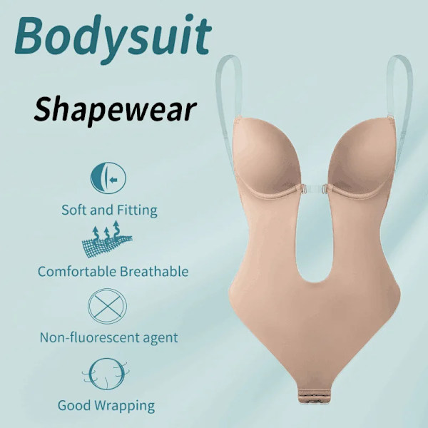 Full Body Shapewear Dam Deep V Sexig Cabriolet BH Stringform Bär Rygglös Osynlig Push Up BH Underkläder Bantningskorsett 2pads S(32or70)