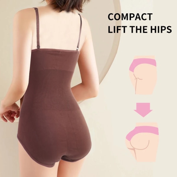 V-hals Spaghetti Strap Bodysuits Compression Body Suits Seamless Sexig String Kvinna Öppen Gren Smal Bantning Underkläder Jumpsuit brown L