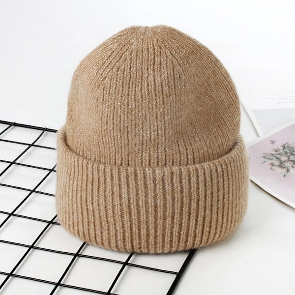 Visrover 9 Färger Unisex Solid Färgade Mössor Vinterhatt För Kvinna Stickad Bonnet Acryl Kvinna Höst Varma Skullies 4-lurex khaki