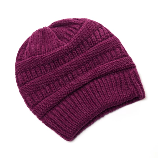 25 Färgade Enfärgade Beanies Kvinnor Stickade Beanie Hatt Mode Höst Vinter Varma Hattar SkulliesCap För Kvinnor Purple Red