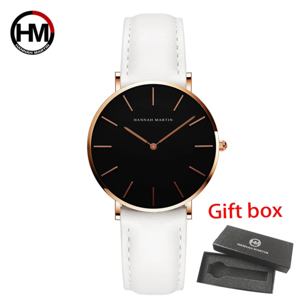 Hannah Martin Casual Quartz Watch Dam Vattentät Läder Armbandsur Svarta Dam Klockor Armband Relogio Feminino HM-CH36-5