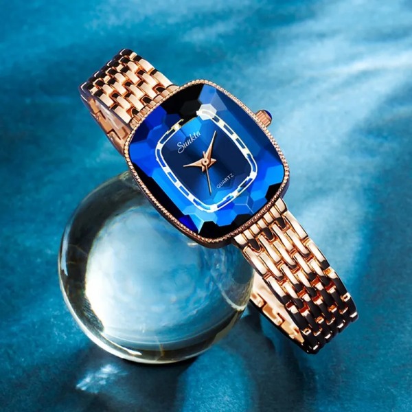 Guldklocka Watch Fyrkantiga Damklockor Toppmärke Lyx Gyllene Kvarts Rostfritt Stål Vattentät Watch Reloj Mujer gold blue