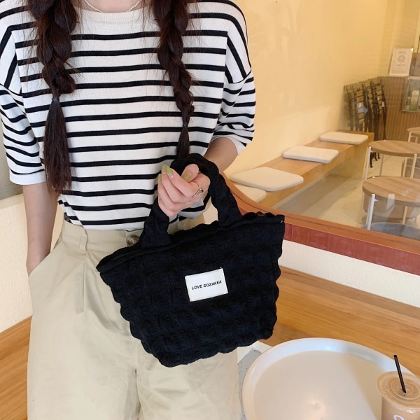 Nytt mode kvinnor Canvas Axelväska Dam Casual Handväska Tygväska Återanvändbar Handväskor med stor kapacitet Bomull Shopping Handväskor Black