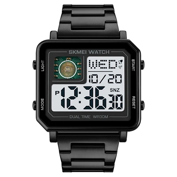 Elektronisk watch för män Big Numbers 3ATM Vattentät män Digital watch i rostfritt stål utomhussport fyrkantig watch för män black