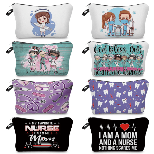 Tecknad Tandläkare Sjuksköterska Print Kosmetikväskor Mode Kvinnor Designer Sminkväska Värmeöverföring Organizer Pennfodral hz4537 Nurse Bag