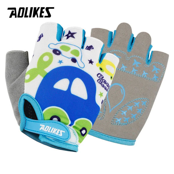 AOLIKES Barn Cykelhandskar Halvfinger Andas Antisladd För Sport Ridning Cykling Skridsko Sporthandskar Cartoon car XS