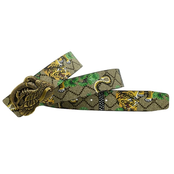Western Rhinestone Leopard Guld Sliver Metall Spänne Tiger Print Ko Läder Män Bälte Jeans Causal Byxor Rem Snake Eagle buckle 110cm