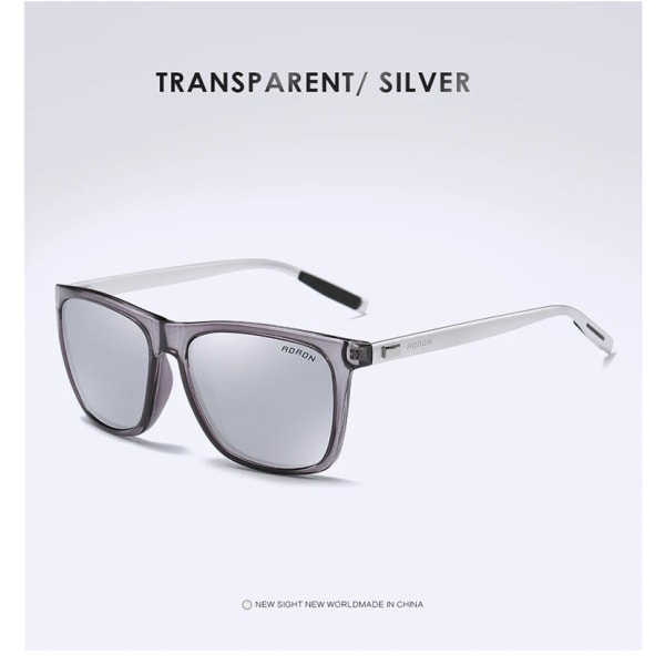 AORON Polarized Solglasögon Herr Klassiska Fyrkantiga Solglasögon UV400 Spegel Aluminium Ben Glasögon Transparent Silver Package 3