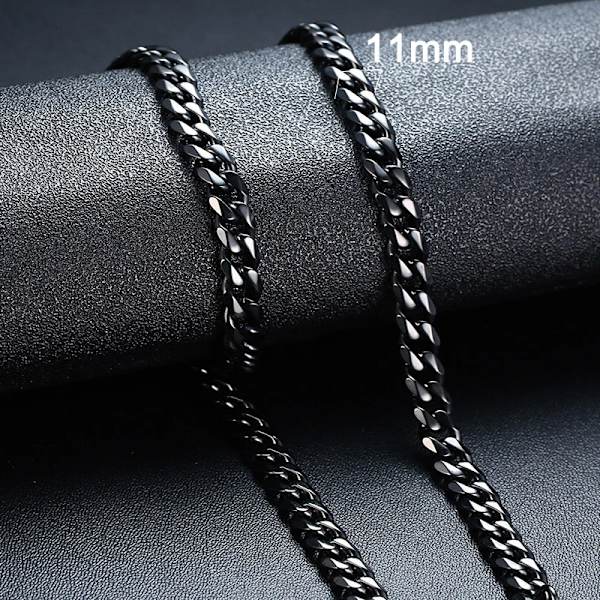 Vnox 18-70 cm Curb Chain Halsband 3-11 mm Miami Cuban Link Klassisk Punk, tungmetall, Långt Damhalsband i rostfritt stål 11mm Black 23cm Bracelet