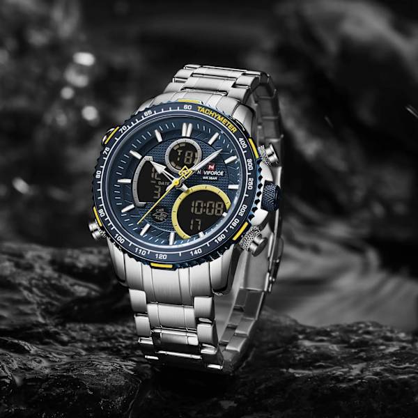 NAVIFORCE Watch Dual Display Coffee Sport Klocka Kronograf Quartz Armbandsur Datum Man Klocka Relogio Masculino NF9182 Green