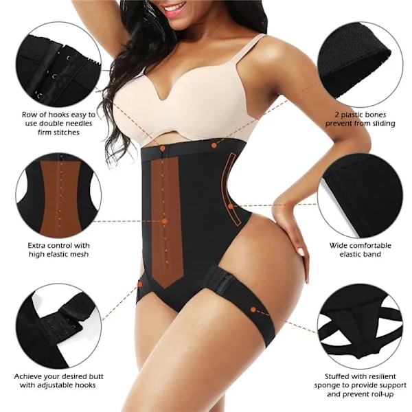 Dammanschett magträning med rumpalyft waist trainer öppen byst magkontroll Shapewear korsettformare Black 2XL