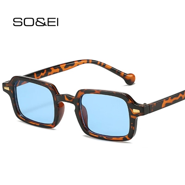 SO&EI Mode Fyrkantiga Solglasögon Dam Retro Nitar Dekoration Gradient Nyanser UV400 Män Leopardblå Solglasögon Black grey As the picture