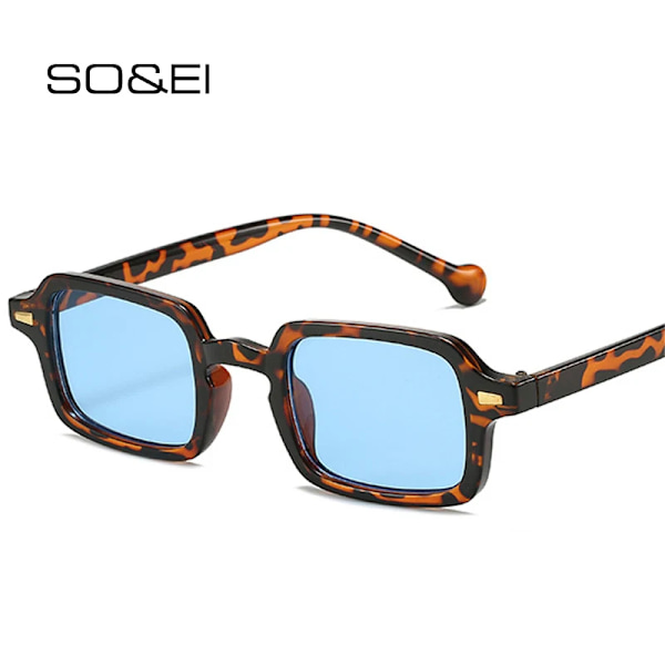 SO&EI Mode Fyrkantiga Solglasögon Dam Retro Nitar Dekoration Gradient Nyanser UV400 Män Leopardblå Solglasögon Leopard tea As the picture