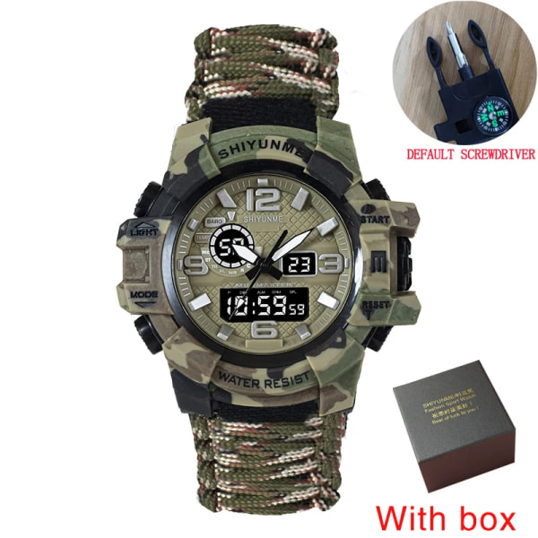 SHIYUNME Militär digital watch män Vattentät utomhussport män klockor Kompass Elektronisk kronograf relogio masculino camouflage Khaki box