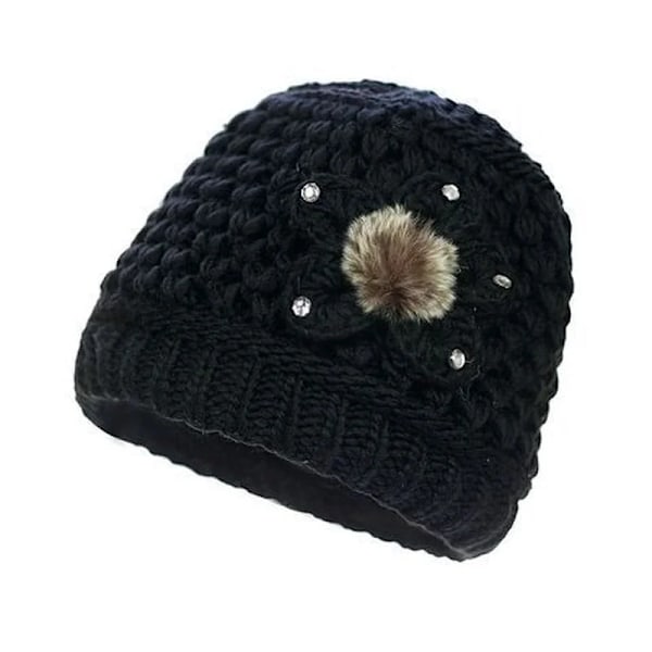 Vintermössor för Kvinnor, Mode Blommiga Kors Stickade Mössor, Dam Varma Sammet Vintermössa, Skullies Beanies Kvinnomössa Wine red