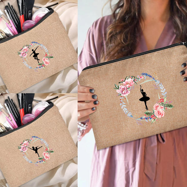 Tjejsminkväska print Klassisk organizer Festtoalettsaker Linne Dragkedja Organizer Tote Förvaringspåse Present C 003 (Linen)