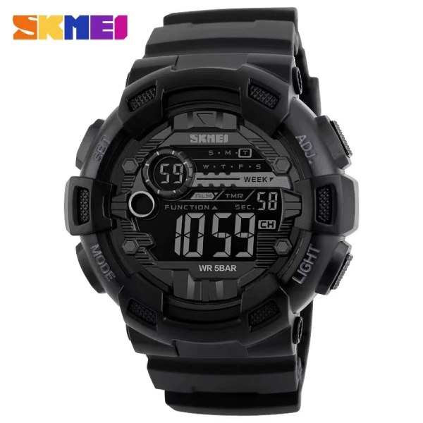 SKMEI 1243 Men Multifunktion 5Bar Vattentät PU-rem LED Display Klockor Chrono Digital Watch reloj hombre Outdoor Sport Watch black