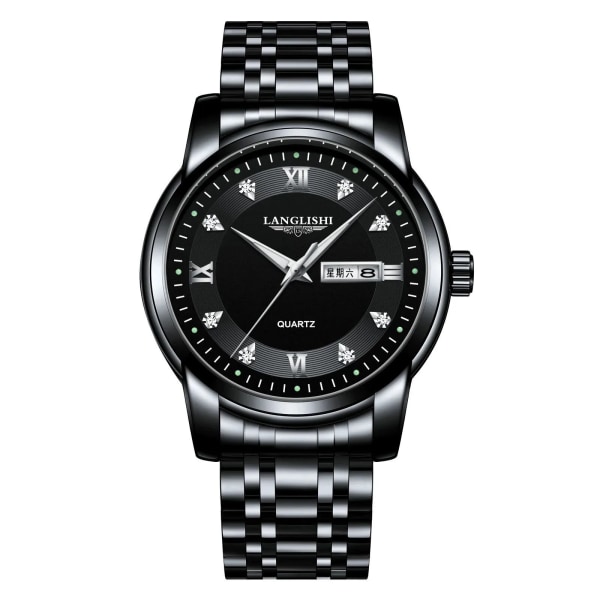 POEDAGAR Toppmärke Lyx Herrklockor Lysande vattentät watch i rostfritt stål Herr Datumkalender Business Quartz Armbandsur 618-All Black