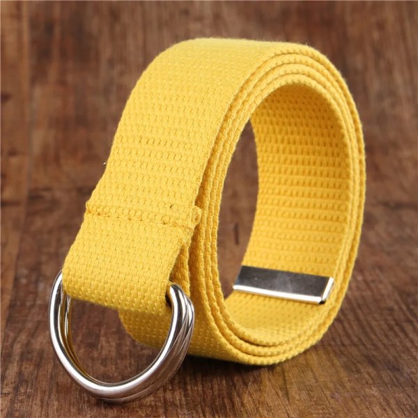 Mode bälte för män/kvinnor D-format dubbelringspänne Enkelt solid bomullscanvas All-match unisex canvasbälten Midjebälte lyx yellow 100cm