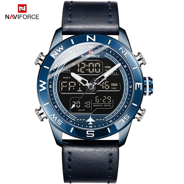 Lyxmärke Herr NAVIFORCE 9144 Army Military Watch Digital Läder Sport vattentäta Klockor Kvarts Herrklocka Relogio Masculino BEBEBE