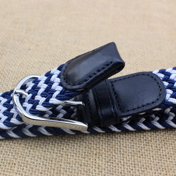 3,2 cm bredd kvinnor Casual Randig Stretch vävda midjebälten Elastiska manliga och kvinnliga jeans Dekorativt svart rött bälte för kvinna Blue-white 110cm