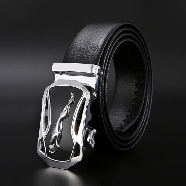 Herrbälte Metall Lyxigt märke Automatiskt läderspänne Högkvalitativt bälte för män Affärsarbete Casual Designer Mode StrapZDP001 Sliver Leopard B 115CM