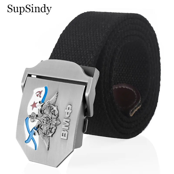 SupSindy Herr&Kvinnor Canvasbälte 3D rysk marinblå ВМФ Metallspänne Jeans Midjeband USSR Militärsoldater Taktiska bälten Mansrem Coffee khaki edge 130cm
