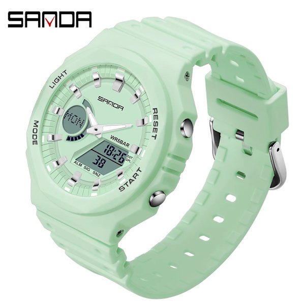 SANDA Utomhussportklockor Män Ms LED Digitala klockor Militär Vattentät Date Elektronisk Watch Pojke Tjej Relogio Masculino Matcha green