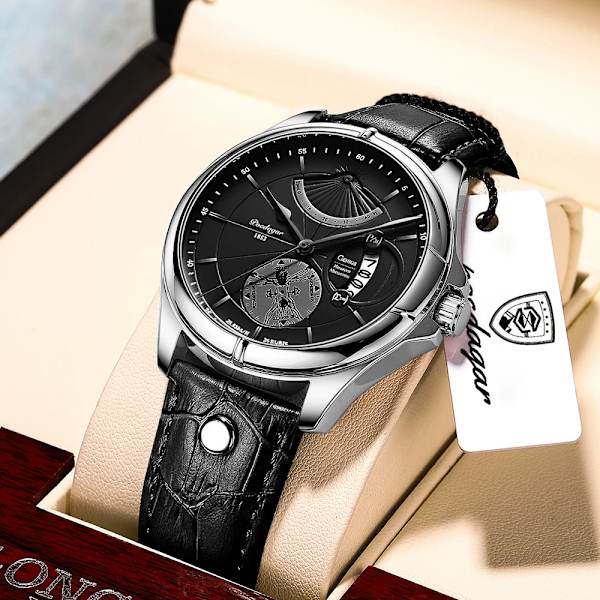 Schweiziskt märke POEDAGAR Sport Watch 2022 New Fashion Big Dial Armbandsur Luxury Waterproof Calendar Quartz Läder Watch Black Gray Leather