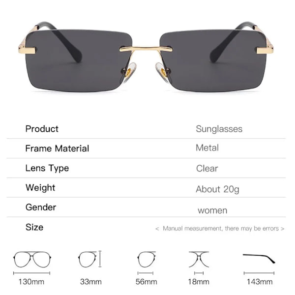 Mode rektangel Solglasögon Kvinnor Män Små båglösa Solglasögon Kvinna Man UV400 gafas de sol Glasögon Skärmar Glasögon gradient gray A