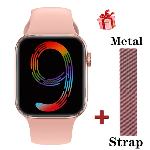IWO Series 9 Smart Watch I9 Pro Max Trådlös laddning Bluetooth -samtal Sport Sömnpuls Män Kvinna Smartwatch För Apple-telefon Pink A And PIN With Original Box