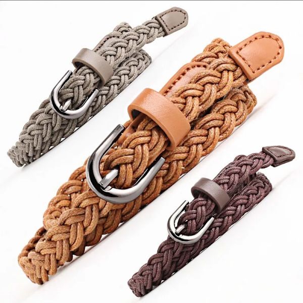 Mode Damer Livligt Flätat Casual PU-läder Smalt tunnt spänne Midjebälte Candy Skinny Midjeband Bälte för kvinnor camel 103cm