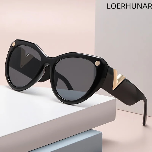 LOERHUNAR New Fashion Summer Cat's Eye Solglasögon Stor ram Retro Mode Dam utomhus Senior Solskyddssolglasögon Leopard Print with the box