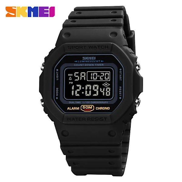 SKMEI Multifunktionell Digital Watch Herr 2 Time Count Down Herrarmbandsur Mode Retro Manklockor reloj hombre 1628 Black