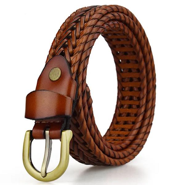 DINISITON vävbälte Designer Bälten i äkta läder för kvinnor Vävda tunna kvinnliga remmar, flätade bälten, damer, mode för kvinnor BZ Women Brown 90cm