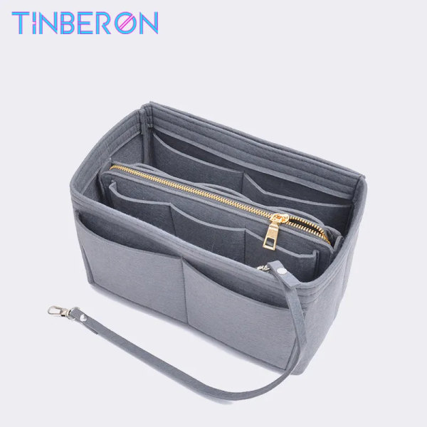 TINBERON multifunktionell sminkförvaringsväska med stor kapacitet Filttygsväska Reseinsats Bärbar väska i väska Kosmetikväska Khaki XL