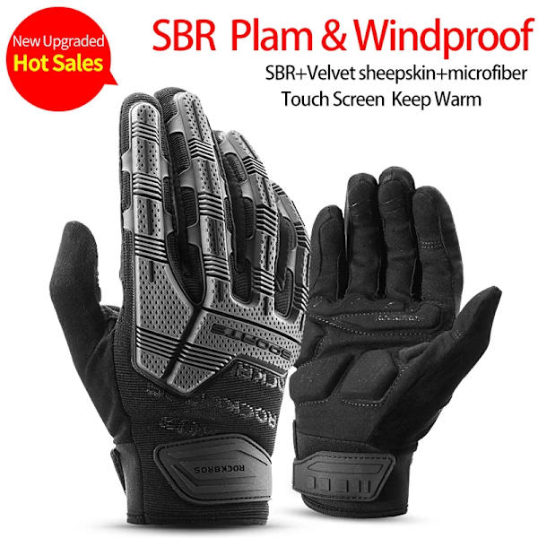 ROCKBROS Cykelhandskar Thermal Höst Vinterhandskar Vindtäta SBR Touch Screen Cykelhandskar Fullfinger Stötsäkra Sporthandskar S210BK M