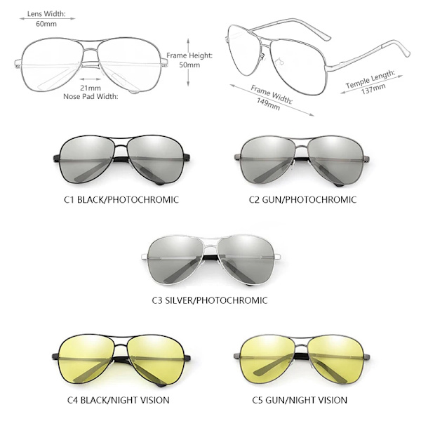 2022 Pilot Photochromic Solglasögon Män Kvinnor Mode Kameleont Polariserade Solglasögon Man Körning Byt färg Night Vision Gun-Photochromic Photochromic