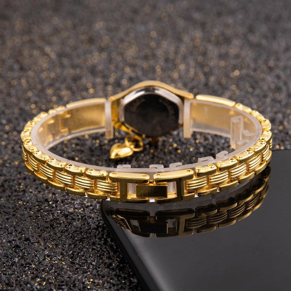 Damarmbandsur Guldarmband liten urtavla Elegant watch med hjärthänge Watch i rostfritt stål för kvinnor Gold 4