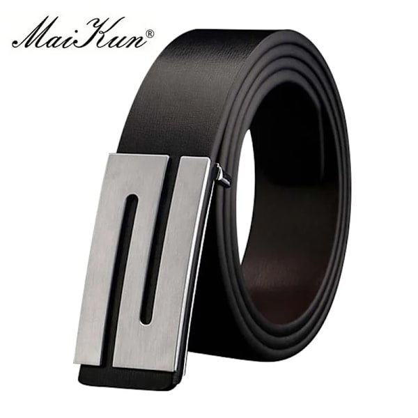 Maikun-bälten för män Högkvalitativt slätt spänne syntetiskt läder herrbälte Moderiktigt mäns bälte för jeans BlackBeltBuckle2 115cm